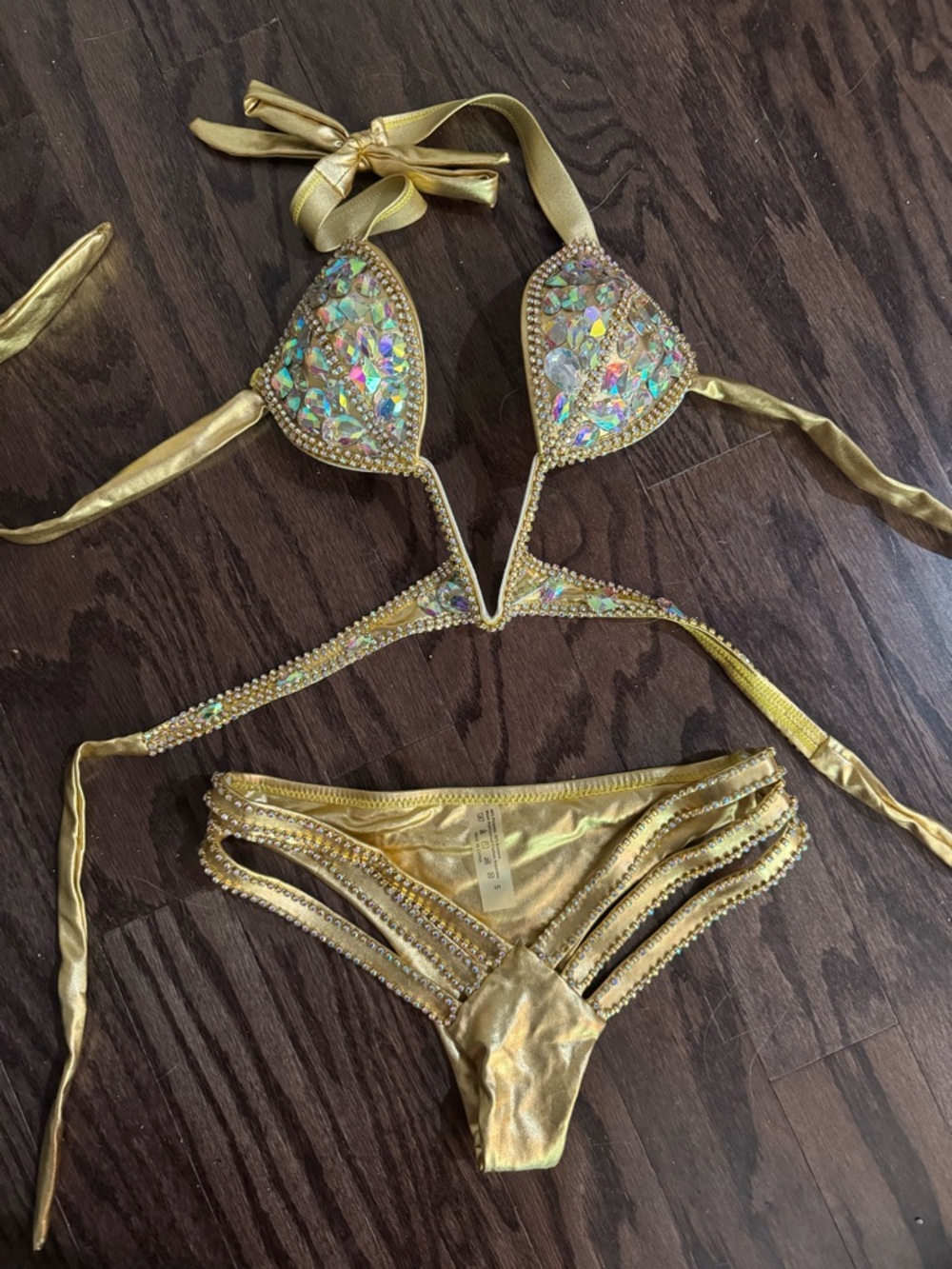 Gold Iridescent Jewel Embellished Bikini Set